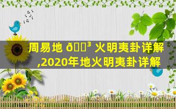周易地 🌳 火明夷卦详解,2020年地火明夷卦详解
